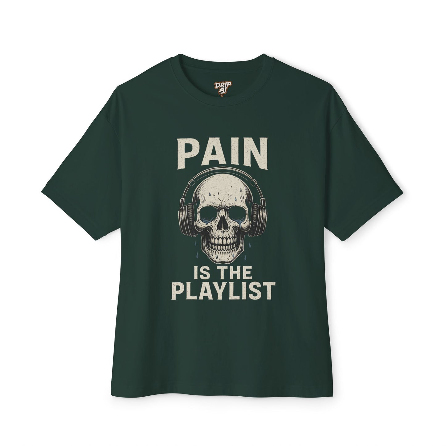 Gym T-Shirt Drip AI Streetwear | Pain Is the Playlist Skull Tee