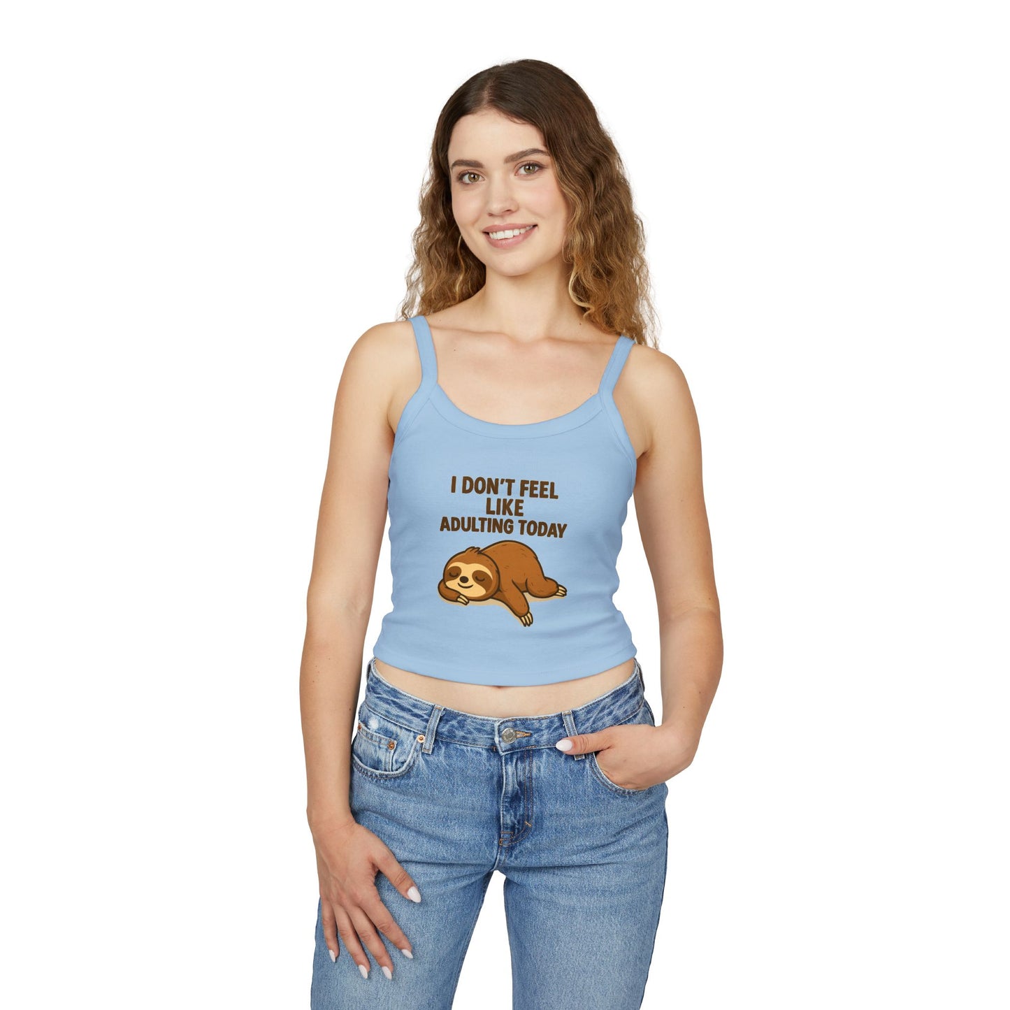 Funny Sloth Tank Top – I Don’t Feel Like Adulting Today | Lazy Day Spaghetti Strap Shirt