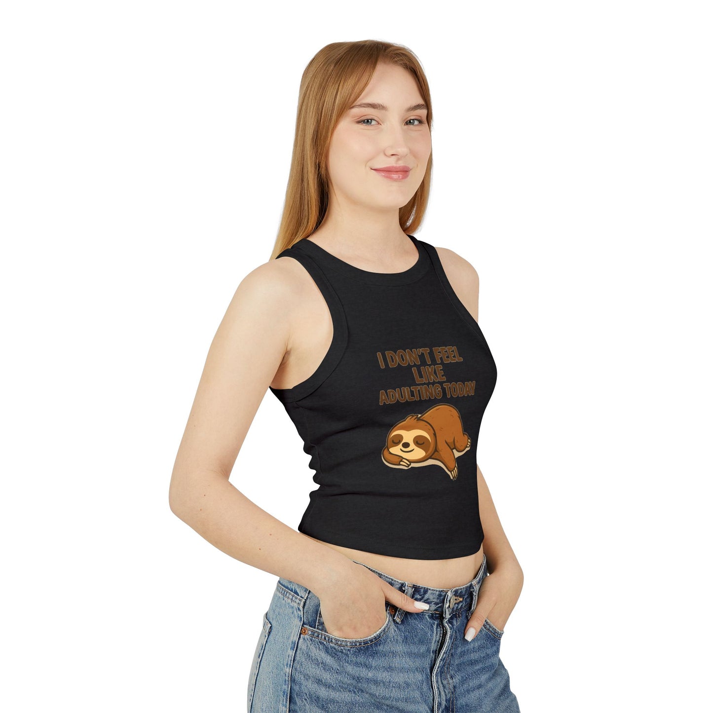 Sloth Ribbed Tank Top – I Don’t Feel Like Adulting Today | Funny Lazy Day Shirt