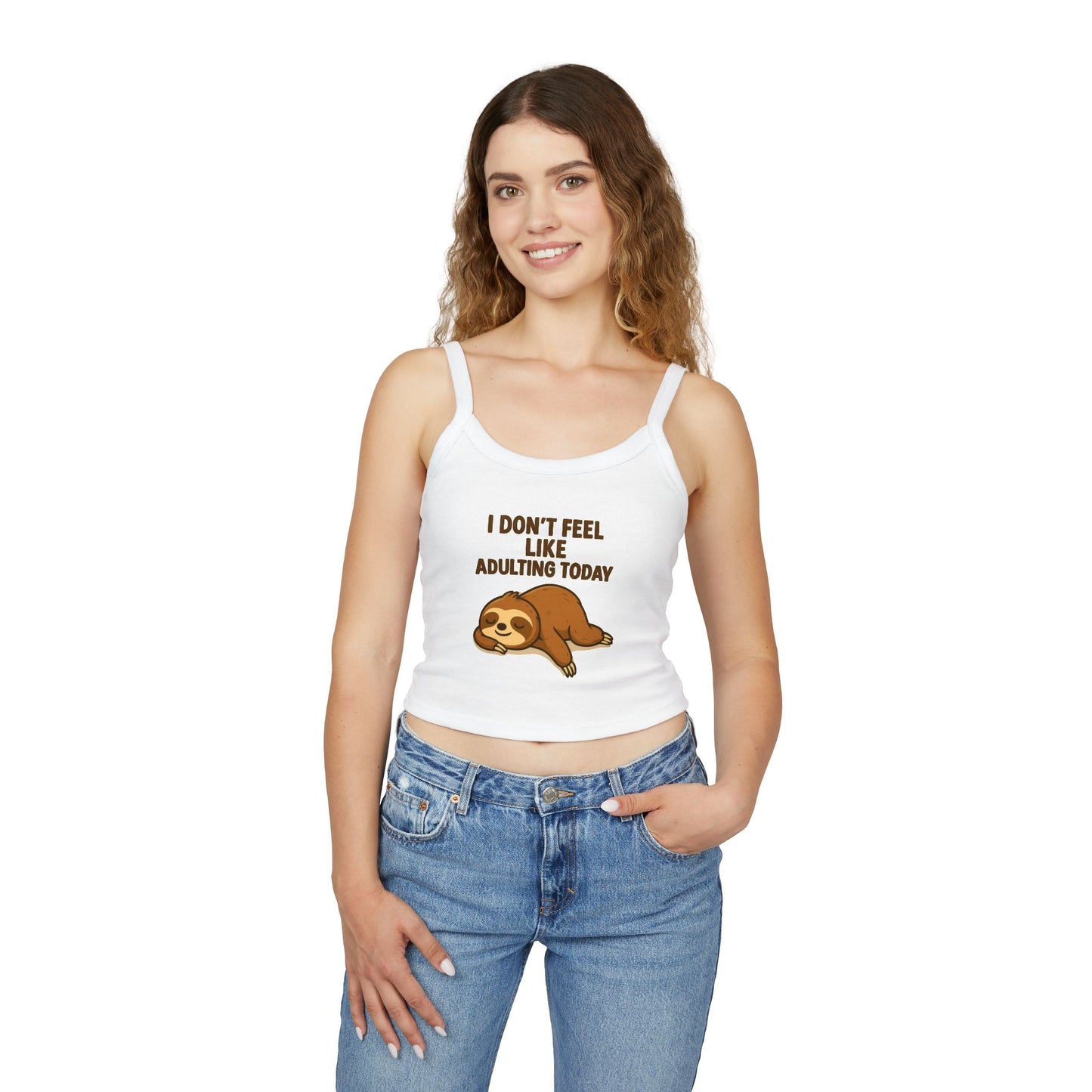 Funny Sloth Tank Top – I Don’t Feel Like Adulting Today | Lazy Day Spaghetti Strap Shirt