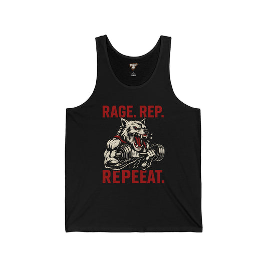 Rage Rep Repeat Wolf Tank | Savage Gym Energy | Beast Mode Workout Tee