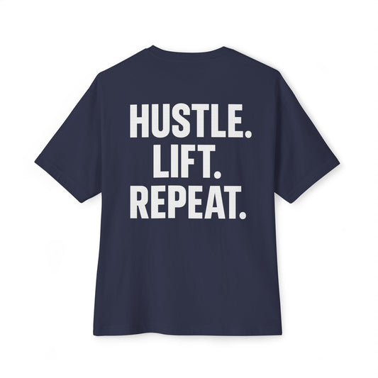Oversized Gym T-Shirt - Hustle Lift Repeat | Heavyweight Lifter Tee